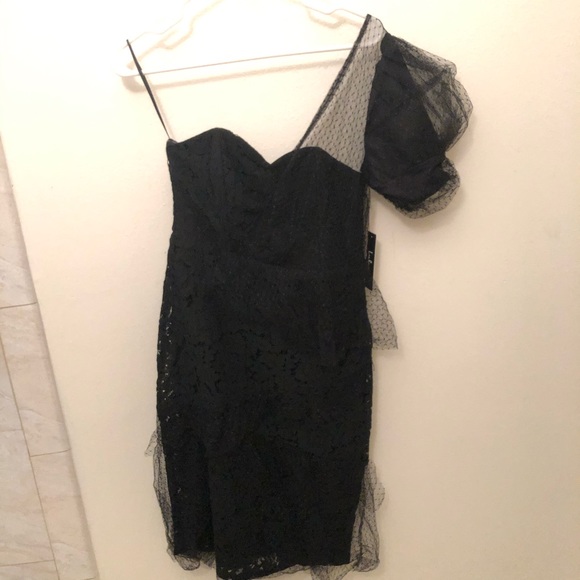 Once in a While Black Lace One-Shoulder Midi Dress - Picture 4 of 4